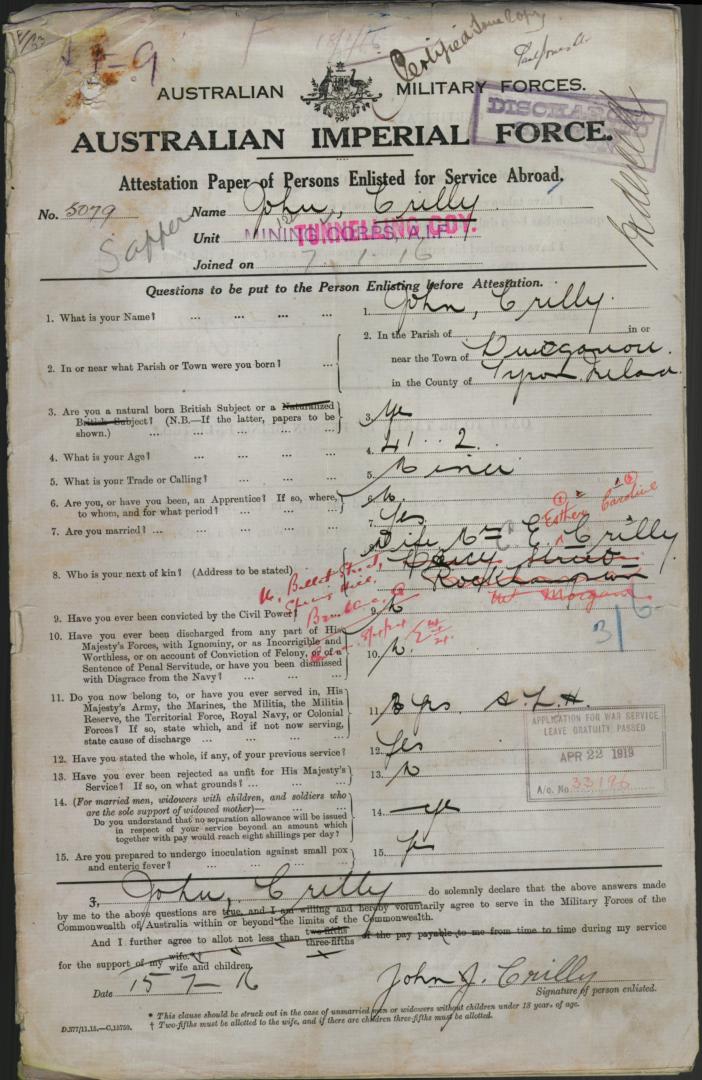John Crilly Attestation Papers