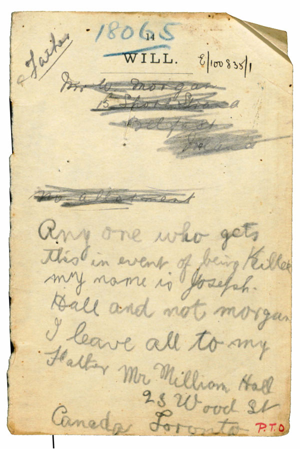 Joseph Morgan (aka Joseph Hall) : Handwritten Will