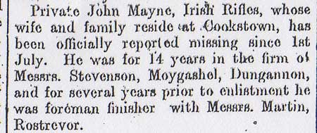 Tyrone Courier dated 24 August 1916: