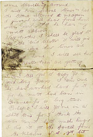 Letter from George Greer  to his mother 2/6 1 Sept 1917
