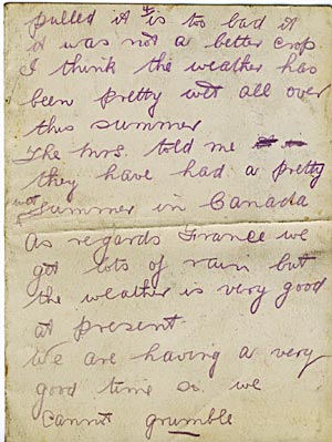 Letter from George Greer  to his mother 4/6 1 Sept 1917