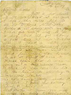 Letter from George Greer  to his mother 1/2 12 June 1917