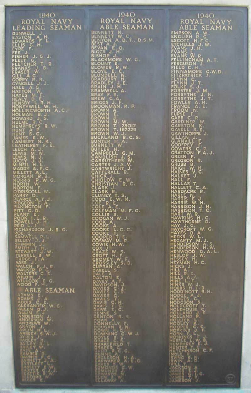 Panel 37 of the Plymouth Naval Memorial.