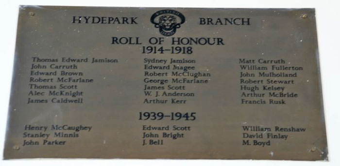 Hyde Park Branch Roll of Honour