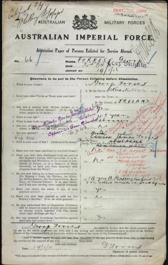 George Forrest Attestation Papers