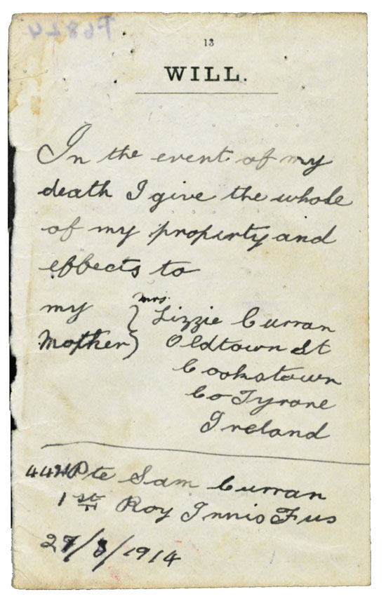 Samuel J Curran : Handwritten Will