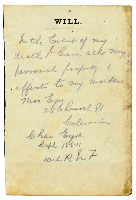 Charles Eyre : Handwritten Will