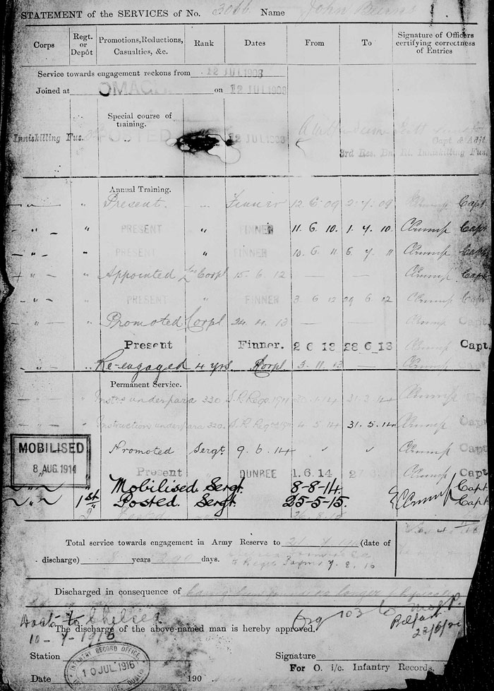 Joseph Burns military document