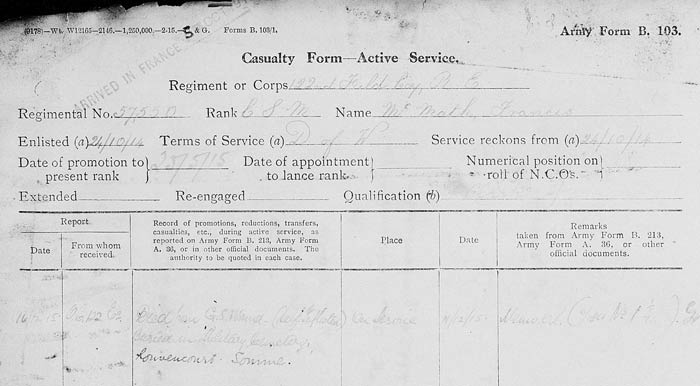 Francis McMath military documents