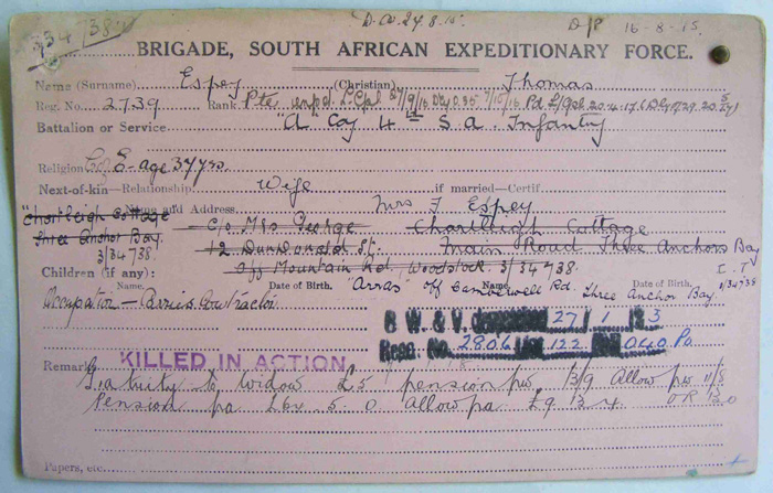 Corporal Thomas Espey document