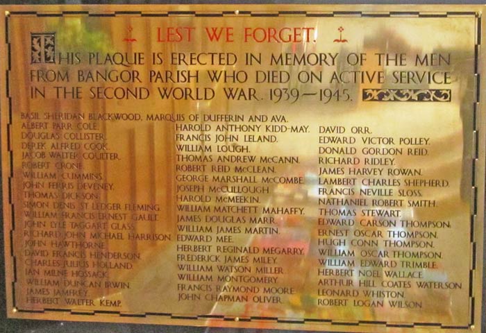 Bangor Parish Church WW2 Plaque